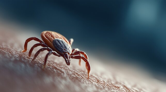 Tick crawling on human skin indicating danger and lyme disease risk, close-up of parasite on flesh.