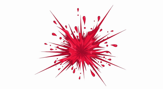Vibrant red explosion with scattered droplets against a white background