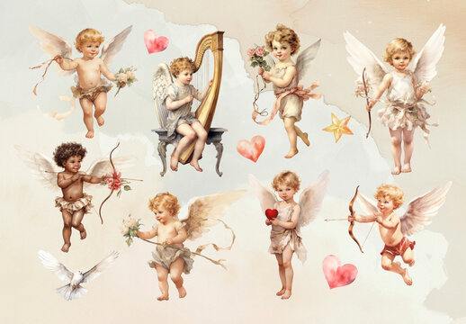Vintage Cherubs With Musical Instruments element Design Set