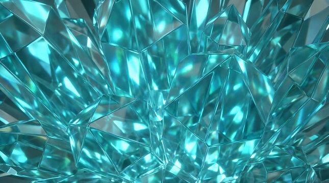 Vibrant Aqua Marine Crystal Background with Sharp Facets Generative AI.