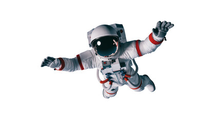 White Astronaut Suit Floating in Space with Red and Orange Accents © Maelle