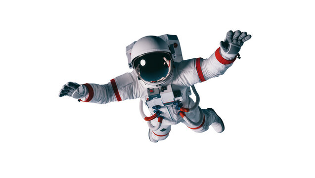 White Astronaut Suit Floating in Space with Red and Orange Accents