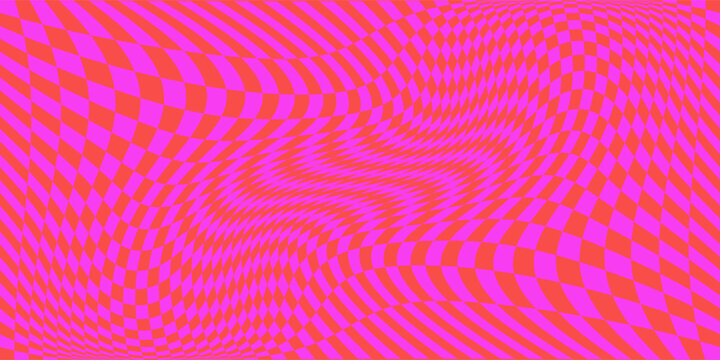 pink Groovy checker seamless pattern, wavy abstract retro checkerboard background. Trippy wave board geometric. eps 10