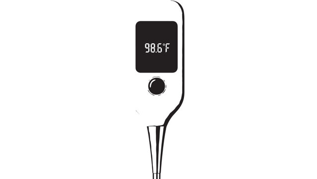 Digital thermometer displaying temperature reading of 98.6 degrees Fahrenheit.