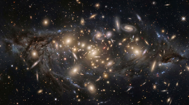 Colorful galaxy cluster with glowing stars and cosmic dust in deep space Generative AI