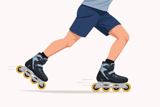 Person in rollerblades inline skating, moving fast with speed lines, enjoying outdoor fitness and exercise