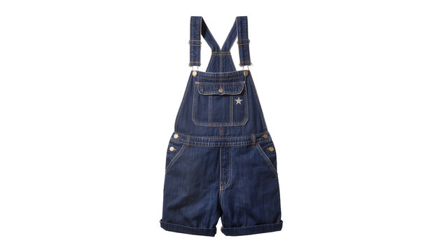 Dark blue denim overalls with pockets and star detail
