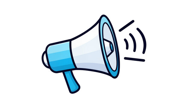 Blue Cartoon Megaphone with Sound Waves Graphic