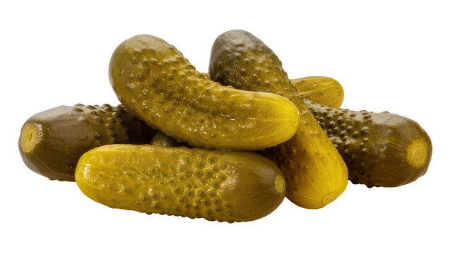 Green pickled cucumbers pile with bumpy skin and brine droplets