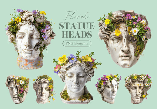 Floral Statue Heads Element Design Set
