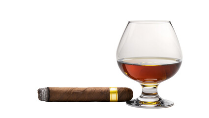 Golden amber liquid in crystal glass with brown cigar © Solene