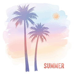 Fototapeta premium Tropical sunset paradise palm trees silhouetted against a pastel sky
