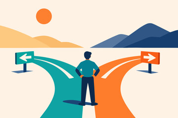 Obraz premium Person standing at crossroads making a big decision about future path, strategy, or career