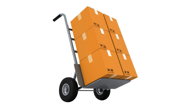 Orange Cardboard Boxes Stacked on Silver Metal Hand Truck