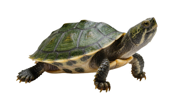 Green patterned turtle with dark legs and textured shell