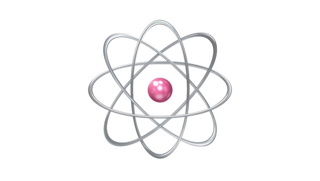Silver Atomic Model with Pink Nucleus and Orbital Rings