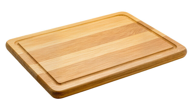 Rectangular light-brown wooden cutting board with rounded edges