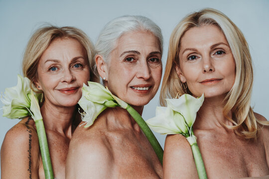 Beautiful senior women posing on a beauty photo session.