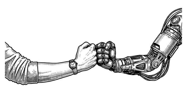 Human and robot hand bump fist