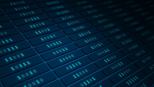 Binary code server grid symbolizing artificial intelligence and digital technology illustration