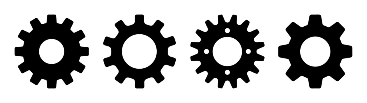 four interlocking gears in motion flat design vector illustration