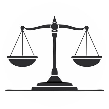 Silhouette illustration of a balanced justice scale symbol on a white background, representing law