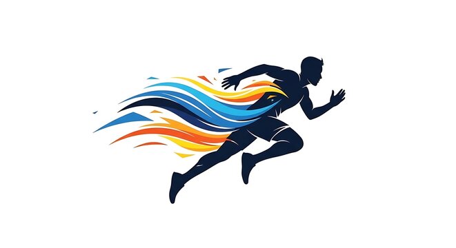 Dynamic athlete sprinting with vibrant speed motion trails on white background