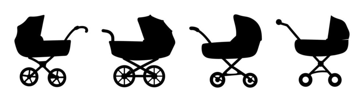 evolution of baby strollers flat design vector illustration
