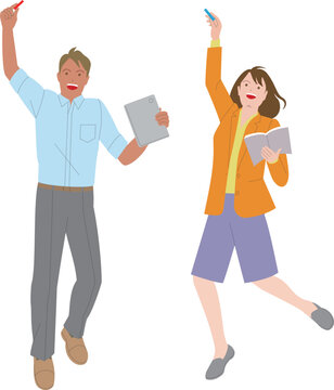 教師の男性と女性。元気で働くイメージのイラスト。