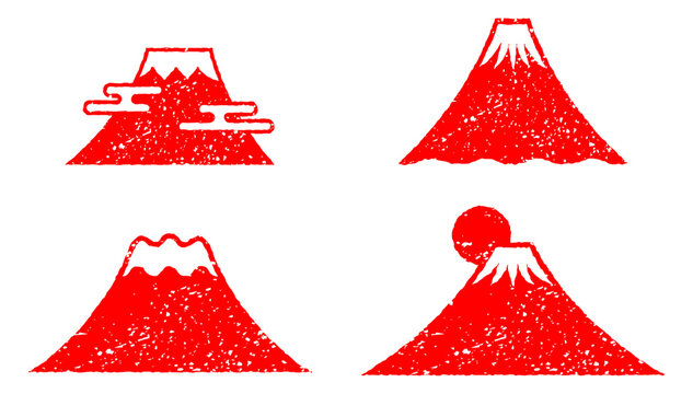 ハンコで押したような富士山のイラストセット