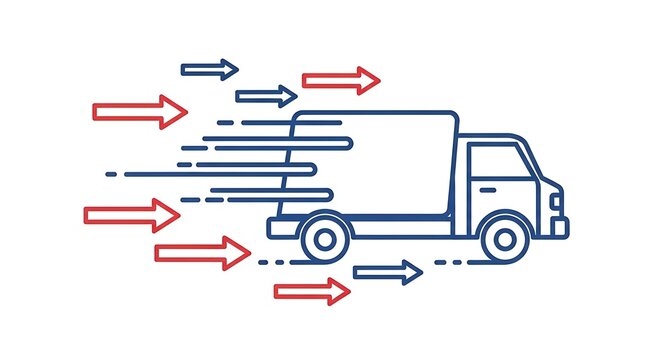 3D delivery truck with logistics flow arrows showing supply chain and transportation concept