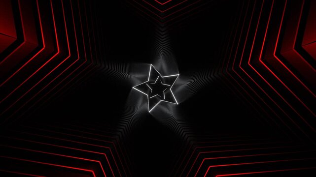 Red and White Large Flashing Neon Stars Flying Through the Tunnel Background VJ Loop in 4K