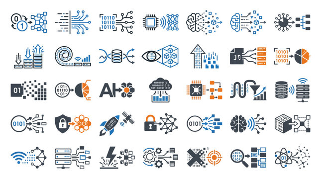 Digital Data Science and Advanced Computing Technology Icon Set