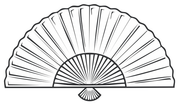 Elegant graphic design of a white folding fan with radiating lines and a scalloped edge