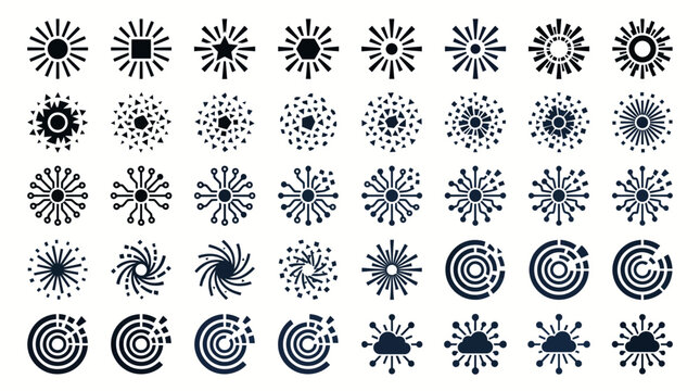 Set of minimalist abstract geometric icons and technology symbols