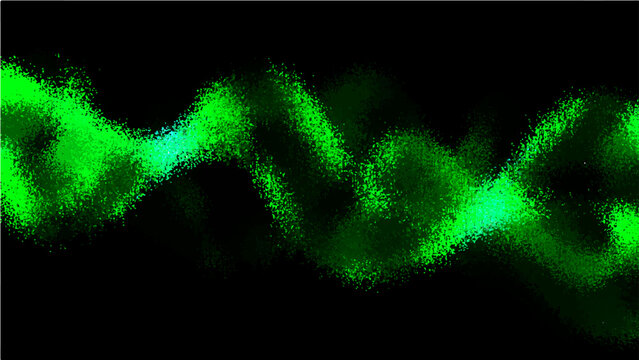 Green abstract spiral-like structure with bright glow and undulating pattern over dark background representing the concept of DNA.
