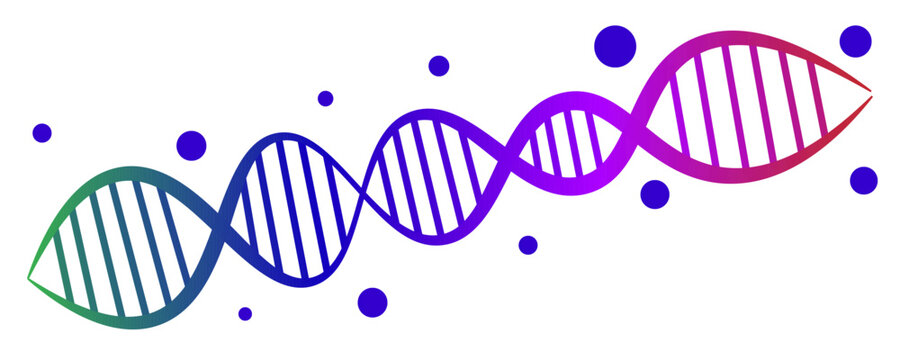 Colorful DNA helix illustration representing genetic code, scientific research, and the blueprint of life with molecular elements