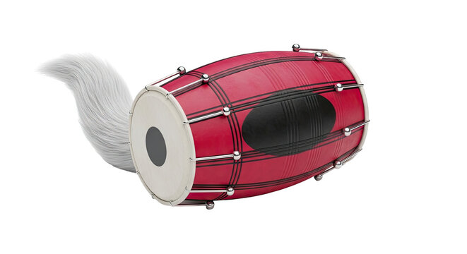 Red Dhol Drum with White Tassel