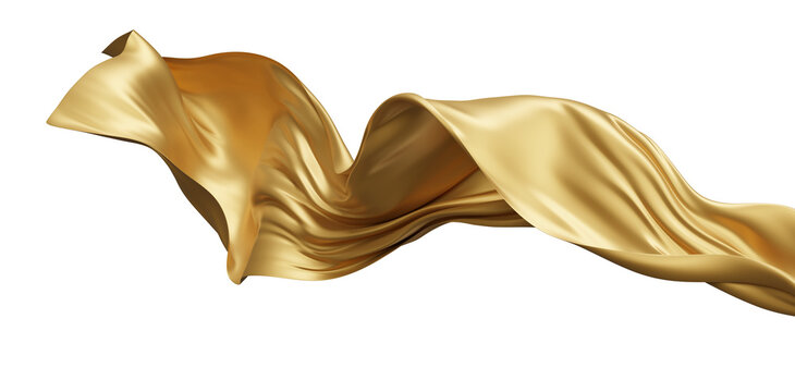 Luxury gold fabric flowing on transparent background with copy space 3D render