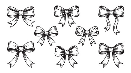 Hand drawn bow ribbon outline set for gift wrapping, holiday greeting card design, feminine fashion accessory, scrapbook decoration, and vintage craft art applications © Ibrahim