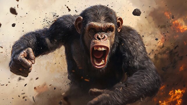 Chaos unleashed monkey asteroid jump adventure in a futuristic setting with explosive action