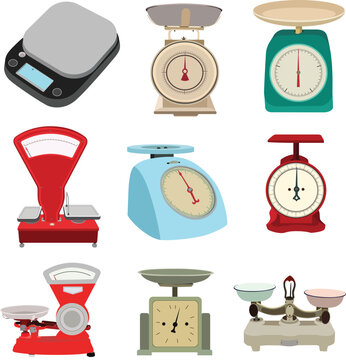Various shapes of kitchen and electronic scales