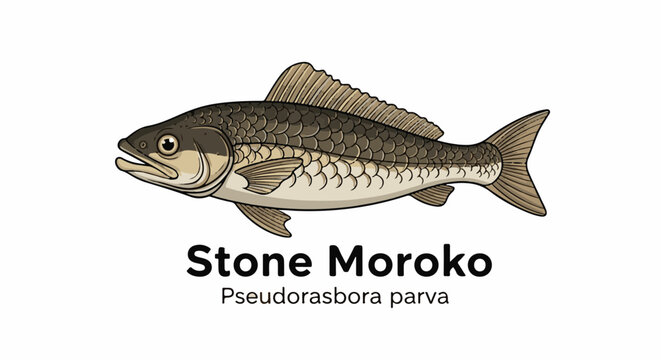 Illustration of a Stone Moroko fish, Pseudorasbora parva, with detailed scales and fins