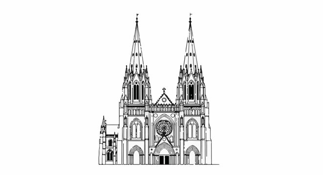 Gothic cathedral with twin spires and rose window (1)