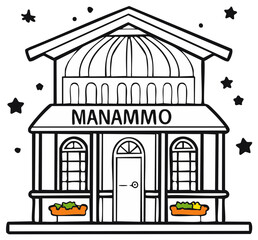Obraz premium Simple black and white line drawing of a classic building with a dome and stars