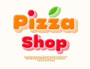 Naklejka premium Vector Marketing signboard Pizza Shop. Modern Orange 3D Font. Cute Rounded Alphabet Letters and Numbers set.