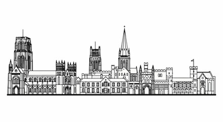 Fototapeta premium Outline of a grand, historical complex featuring tall spires and ornate windows