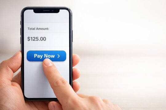 Person using a smartphone to make an online payment with a Pay Now button