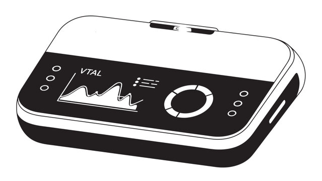 Modern digital blood pressure monitor with LCD display and cuff for health measurement.