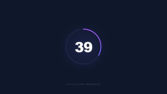 Countdown timer with neon circle and initializing sequence text